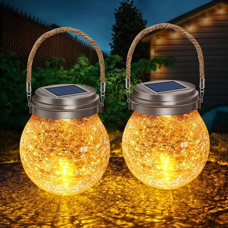 Crackle-Glas-LED-Kugel-Gartenleuchten, solarbetriebene Laternen