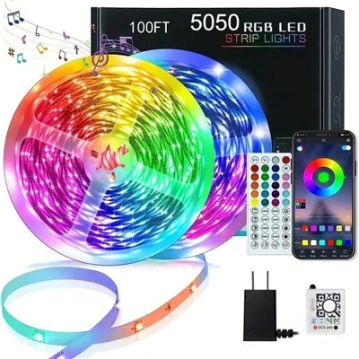 Intelligente RGB-LED-Streifenlichter, 65,6 Fuß, Farbwechsel, Fernbedienung und App-Steuerung